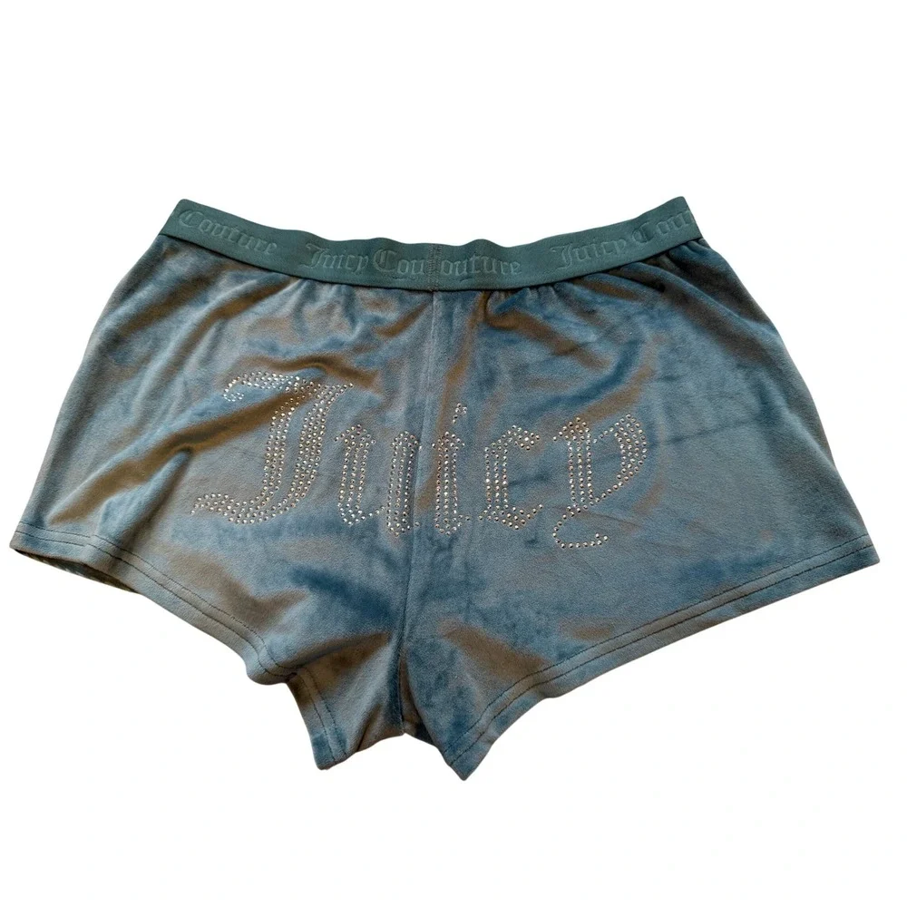 Juicy Couture Velour Sleep Shorts Womens Medium Teal‎ Excellent Rhinestone Y2K